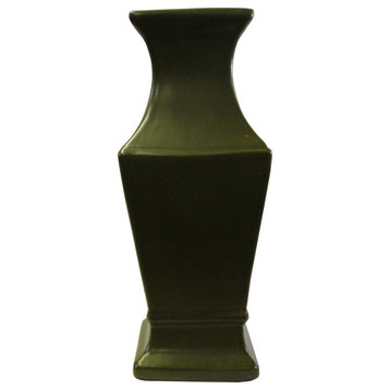 Chinese Handmade Dark Olive Green Ceramic Accent Vase Hws321