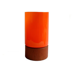 DANISH CASED ORANGE LAMP WITH TEAK BASE - Vases