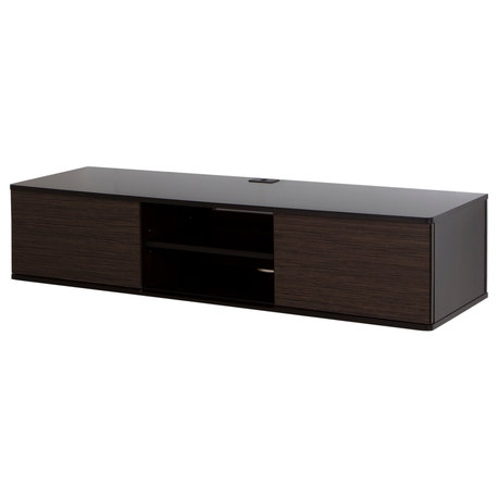 South Shore Agora 56 Wide Wall Mounted Media Console, Chocolate And Zebrano