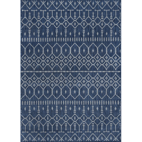 Evka Contemporary Geometric Navy Rectangle Indoor/Outdoor Area Rug, 9'x12'