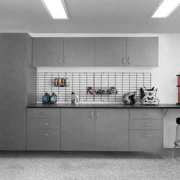 Garages- Pewter and Red Cabinets