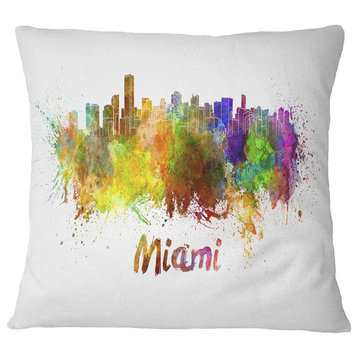 Miami Skyline Cityscape Throw Pillow, 16"x16"