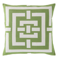 Apple Green and Ivory Geometric Design Pillow by Surya - Decorative Pillows