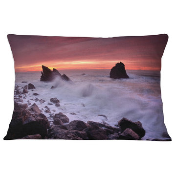 Force of Sea Hitting Rocky Coast Seashore Throw Pillow, 12"x20"