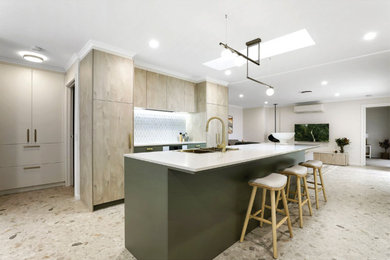 Nautical kitchen in Melbourne with an island.