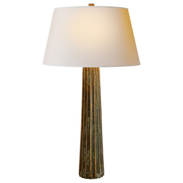 Spire Table Lamp, 1-Light, Fluted, Bronze, Natural Paper Shade, 31.5"H