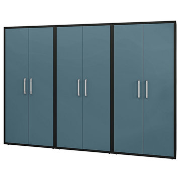 Eiffel Storage Cabinet, Matte Black and Aqua Blue, 3-Piece Set
