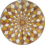 Mozaico - Artisan Marble Medallion, Falak Gold, 24"x24" - The Falak Gold artisan marble medallion brings a burst of color to your kitchen bath or sunroom. An alluring starburst design in gold red and white this alluring hand-cut stone mosaic makes an eye-catching table top or kitchen backsplash. Or take your creative design ideas to the pool or patio. Our marble mosaics are ideal for indoor and outdoor use and come with a mesh backing for quick and easy installation.