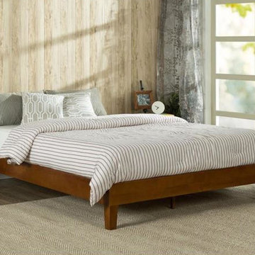 King size Modern Low Profile Solid Wood Platform Bed Frame in Cherry Finish