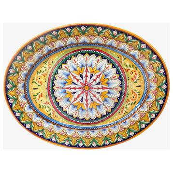 Deruta Ceramiche Sberna Antico Geometrico 16.5X13" Oval Platter, 1