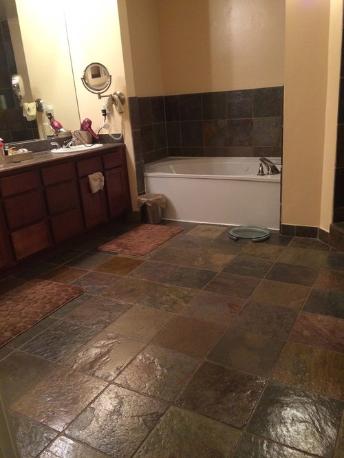 Need help to brighten slates flooring w/o retile whole bathroom