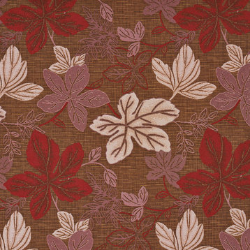 Red Pink and Brown Contemporary Large Leaves Upholstery Fabric By The Yard