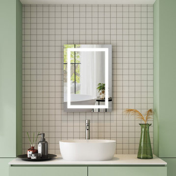 Frameless LED Bathroom Vanity Mirror With Defogger Dimmer, 20"x28"