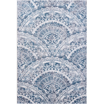 Mosaic 1670-115 Area Rug, Cream and Gray and Blue, 5'3"x7'7"