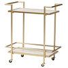 Ange 2-Tier Wine Cart, Gold Metal and White Marble