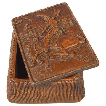 Box AMERICAN WEST Lodge Let 'R Buck Cowboy and Horse Resin Relief