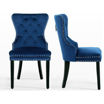 WestinTrends 2PC Velvet Upholstered Kitchen Dining Chair Set, Glam Accent Chairs, Royal Blue