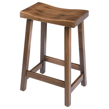 Urban Rustic Saddle Bar Stool, Maple Wood , Cappuccino Stain, Bar Height, 30"