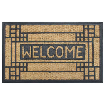 Natural Black Moulded Rubber Coir Welcome Doormat, 18"x30"