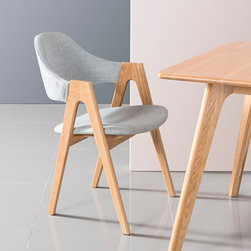 Nestor Solid Oak Dining Chair - Pale Blue Fabric Seat - Folding Chairs And Stools