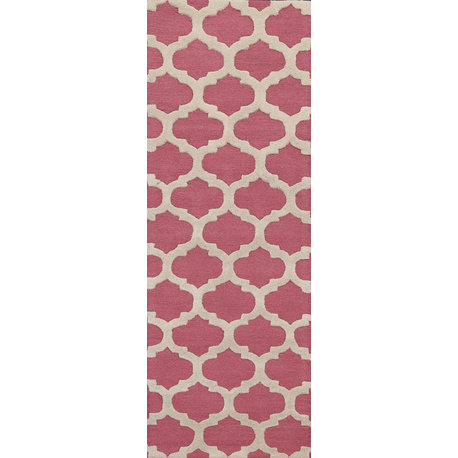 Pink Trellis Contemporary Oriental Runner Rug Hand-tufted Wool Carpet 3x8