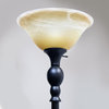 1-Light Torchiere Floor Lamp, Marbelized Amber Glass Shade, Restoration Bronze