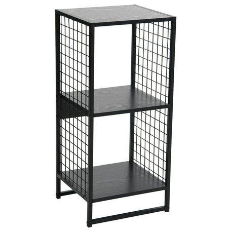 Trellis Open Storage Bookshelf, 2 Cube Black Oak, Black Metal