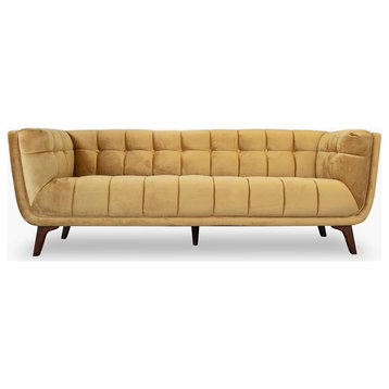 Pemberly Row Mid Century Modern Tufted Back Velvet Sofa in gold