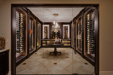 Mid-sized contemporary wine cellar in Detroit with display racks.