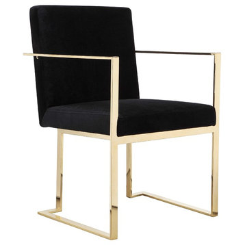 Gold Dexter Arm Chair, Velvet Black