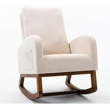 Transitional Rocker, Polyester Seat With Rounded Arms & Side Pockets, Cream