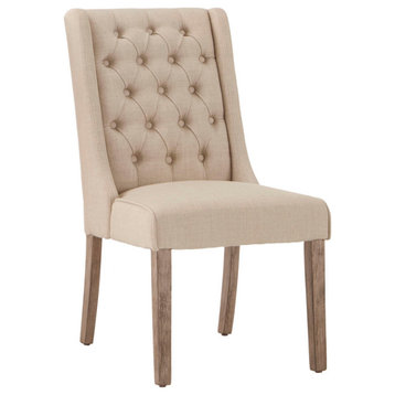 Maisie Grey Finish Tufted Linen Upholstered Side Chair, Set of 2, Beige