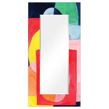 Abstract Rectangular Beveled Wall Mirror on Free Floating Printed Tempered Glass
