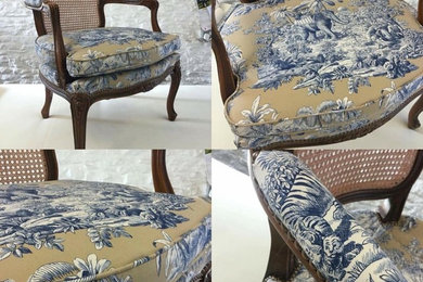 Antique French chair upholstered in Manual Canovas fabric