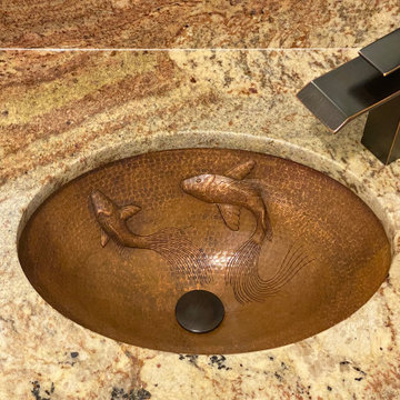 19" Oval Under Counter Hammered Copper Bathroom Sink with Koi Fish Design (LO19F
