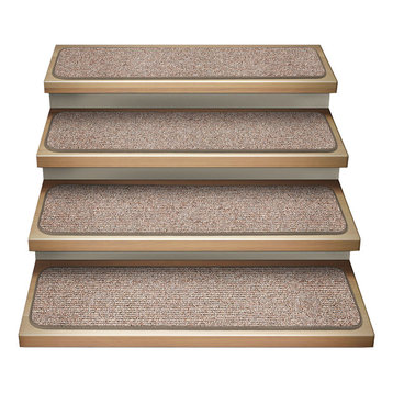 Set of 15 Attachable Carpet Stair Treads Pebble Beige, 8"x23.5"