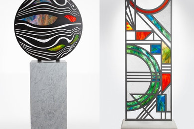 Metal and art glass sculptures