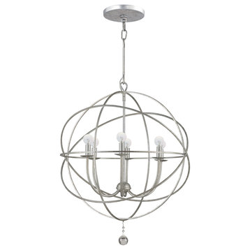 Solaris 6-Light Sphere Chandelier III, Olde Silver and Clear Smooth Balls