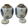 Pair Blue White Small Oriental Graphic Porcelain Ginger Jars Hws951