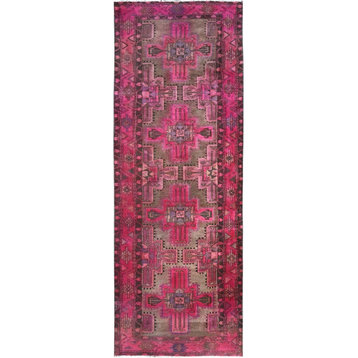 Pink Overdyed Old Northwest Zoroastrian Hand Knotted Wide Runner Rug 3'4" x 9'8"