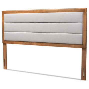 Dexter Modern Light Grey Upholstered and Brown Finished Wood King Size Headboard