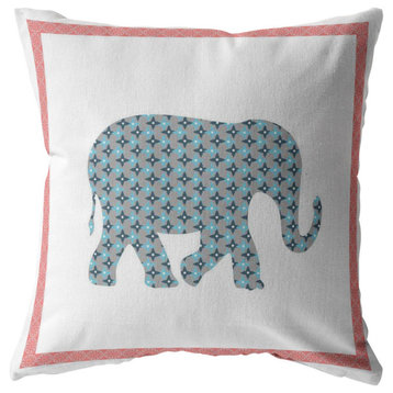 26" Blue Pink Elephant Indoor Outdoor Zippered Throw Pillow