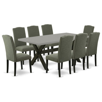 X697En120-9, 9-Piece Dining Set, 8 Chairs and Table Solid Wood