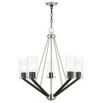 Livex Lighting - Beckett 5 Light Brushed Nickel & Black Chandelier - Illuminate your home with bright designs from the Beckett collection. This five light chandelier emulates a mid-century modern style made popular in the 50s and 60s. The brushed nickel frame is accented with black accents and rounded corners clear square glass shades, helping to fully complete this look.