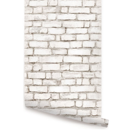 Brick Peel and Stick Vinyl Wallpaper, White, 24"w X 108"h