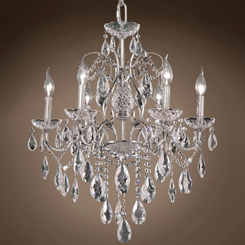 Heritage 6 Light 24" Chrome Chandelier With Clear European Crystal and Led Bulb