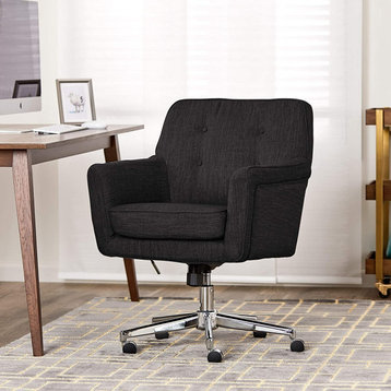 Contemporary Office Chair, Chrome Base and Foam Upholstered Seat, Charcoal