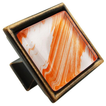 Hand Brushed Orange Tilted Strokes Crystal Glass Oil Rubbed Bronze Classic Knob