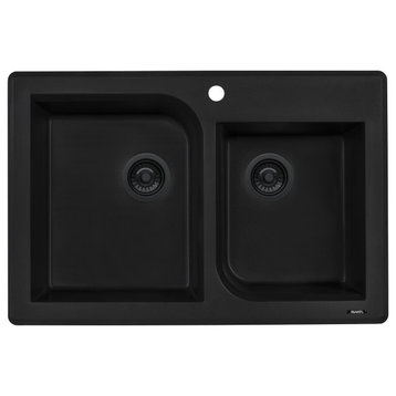 Ruvati epiGranite 33 x 22 inch Dual Mount Kitchen Sink, Midnight Black