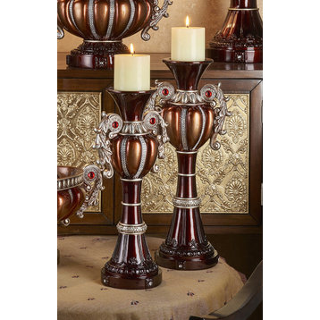16" and 18" Tall "Delicata" Polyresin Urn-Shaped Candleholder, 2-Piece Set